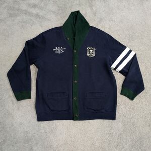 Polo Ralph Lauren RLPC Skull & Bone Patch Shawl Cardigan Sweater Mens XXL Blue